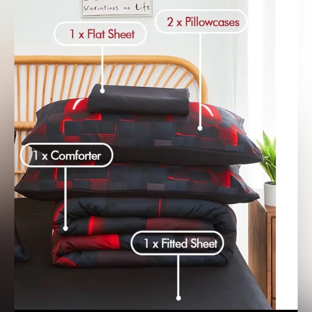 Gaming Controller Black and Red Twin Size,5 Piece Comforter/Bedding Set - Picture 3 of 8